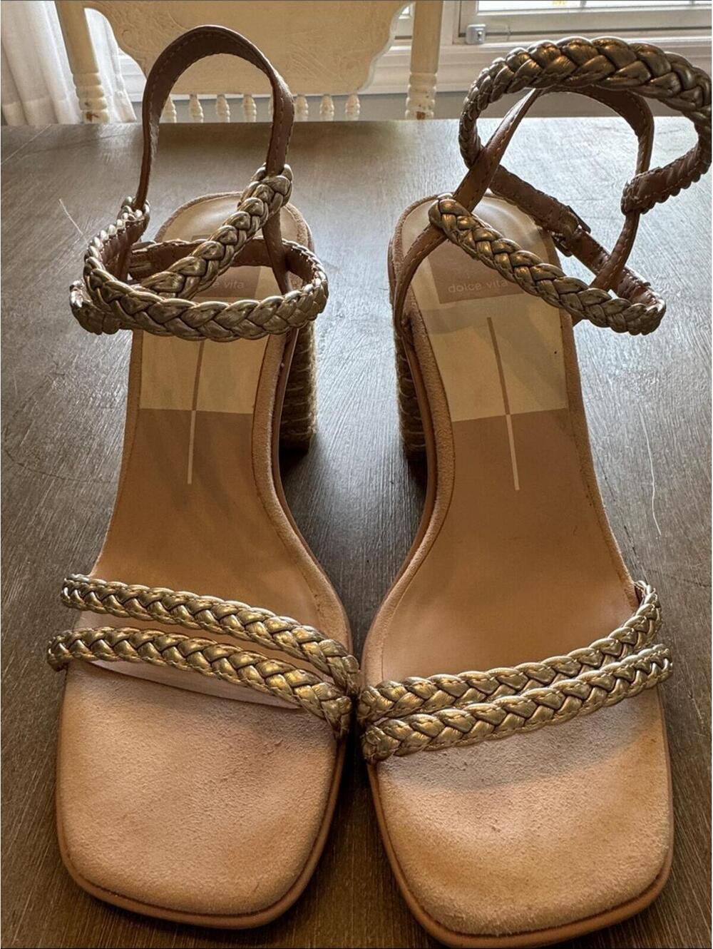 Dolce Vita Gold Braided Strap Block Heel Sandals
